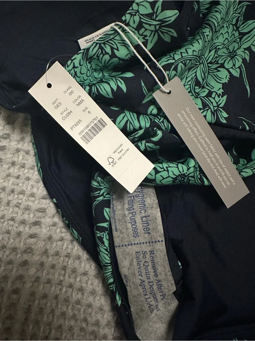 J. Crew One-Piece Swimsuit in Navy with Mint Floral